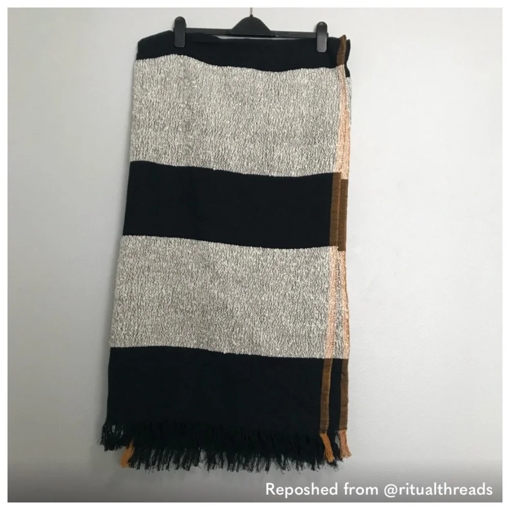 Anthropologie Handwoven Lenna Throw Blanket Black Cream